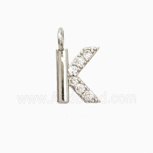 Copper Letter-K Pendant Pave Zirconia Platinum Plated