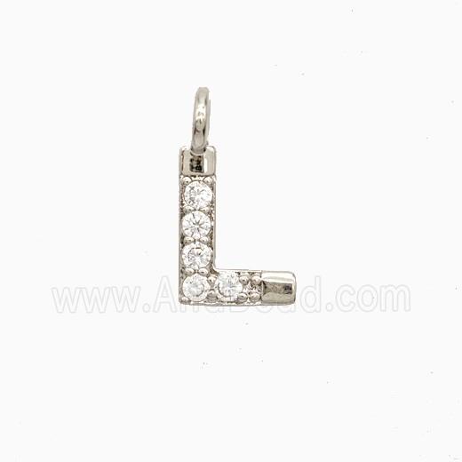 Copper Letter-L Pendant Pave Zirconia Platinum Plated