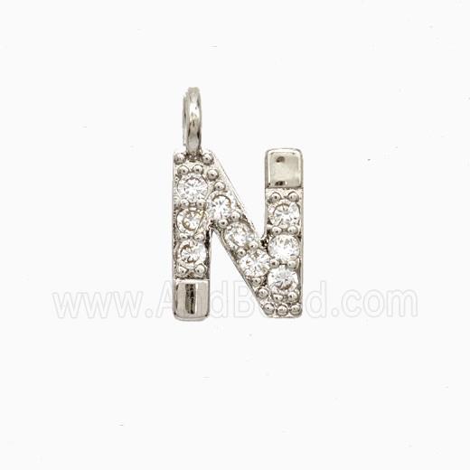 Copper Letter-N Pendant Pave Zirconia Platinum Plated