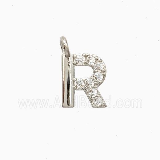 Copper Letter-R Pendant Pave Zirconia Platinum Plated