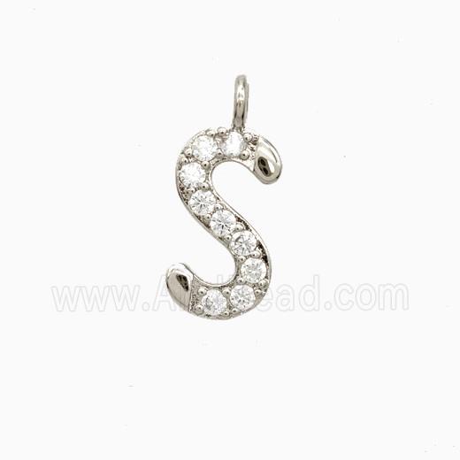 Copper Letter-S Pendant Pave Zirconia Platinum Plated
