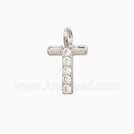 Copper Letter-T Pendant Pave Zirconia Platinum Plated
