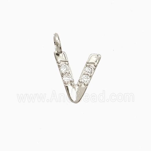Copper Letter-V Pendant Pave Zirconia Platinum Plated