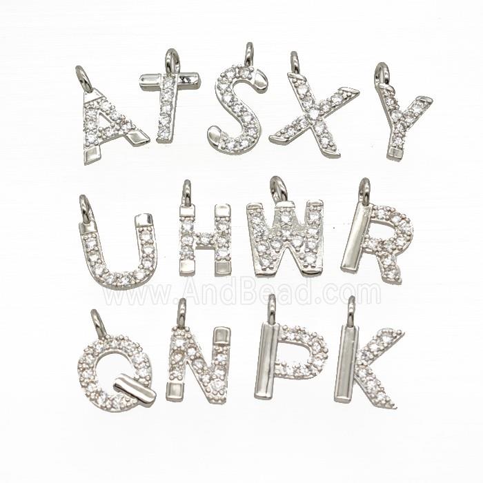 Copper Alphabet Pendant Pave Zirconia Platinum Plated Mix Letters