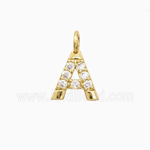 Copper Letter-A Pendant Pave Zirconia Gold Plated