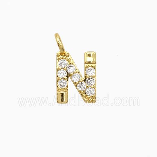Copper Letter-N Pendant Pave Zirconia Gold Plated