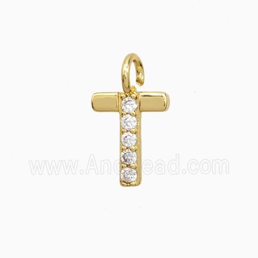 Copper Letter-T Pendant Pave Zirconia Gold Plated