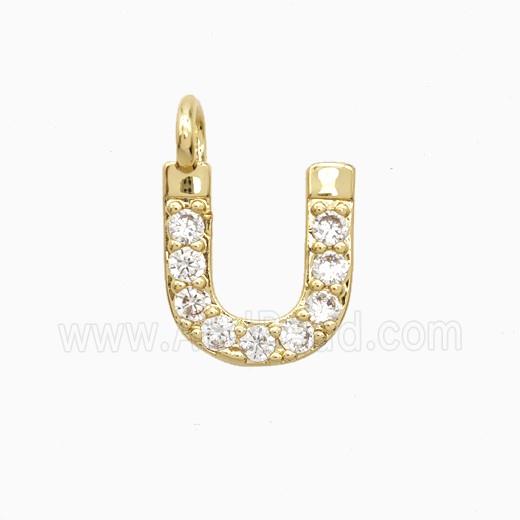 Copper Letter-U Pendant Pave Zirconia Gold Plated
