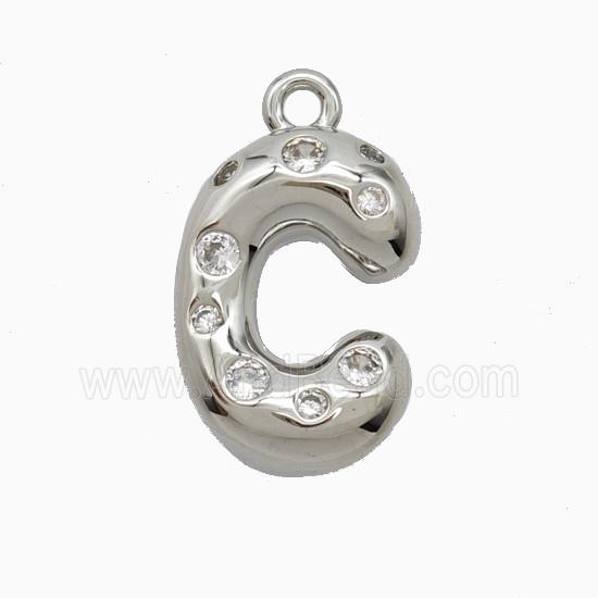 Copper Letter-C Pendant Pave Zirconia Platinum Plated
