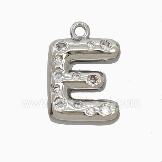 Copper Letter-E Pendant Pave Zirconia Platinum Plated