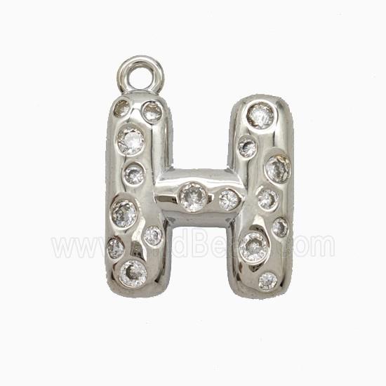 Copper Letter-H Pendant Pave Zirconia Platinum Plated