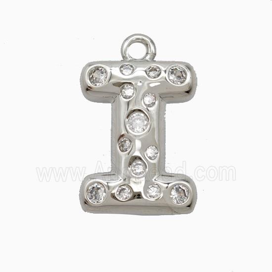 Copper Letter-I Pendant Pave Zirconia Platinum Plated