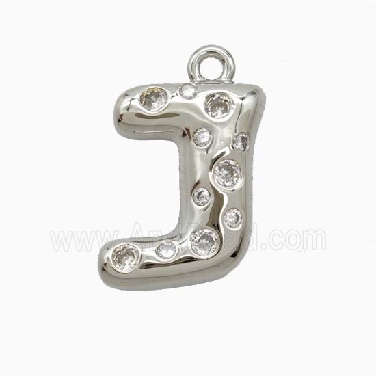 Copper Letter-J Pendant Pave Zirconia Platinum Plated