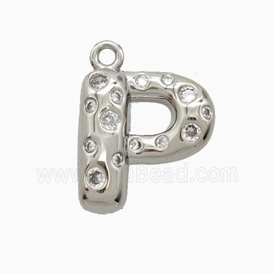 Copper Letter-P Pendant Pave Zirconia Platinum Plated