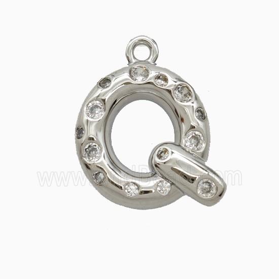 Copper Letter-Q Pendant Pave Zirconia Platinum Plated