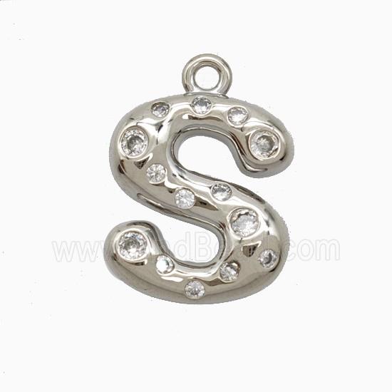 Copper Letter-S Pendant Pave Zirconia Platinum Plated