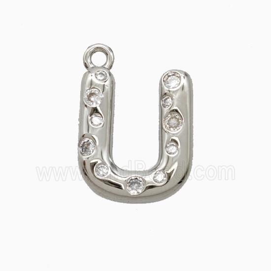 Copper Letter-U Pendant Pave Zirconia Platinum Plated