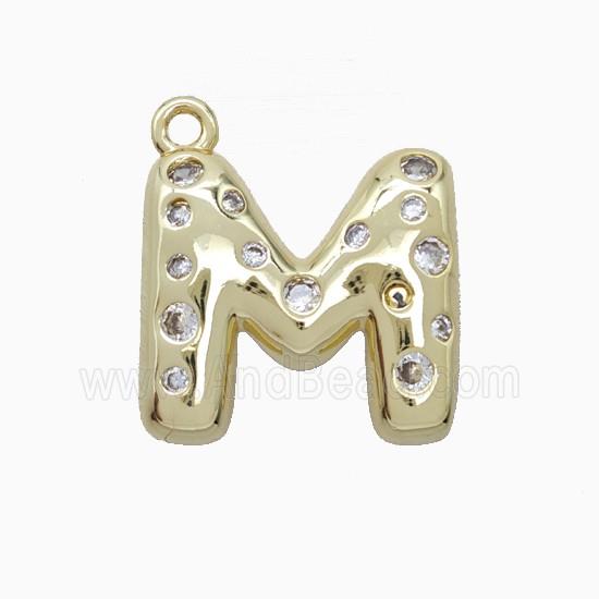 Copper Letter-M Pendant Pave Zirconia Gold Plated