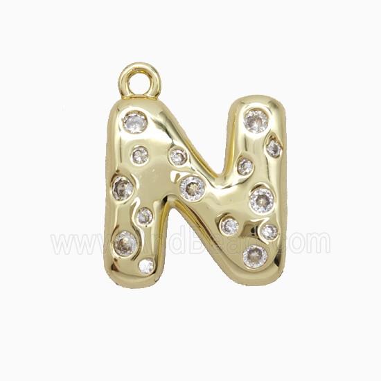 Copper Letter-N Pendant Pave Zirconia Gold Plated