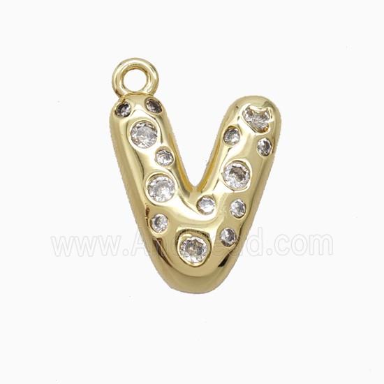 Copper Letter-V Pendant Pave Zirconia Gold Plated
