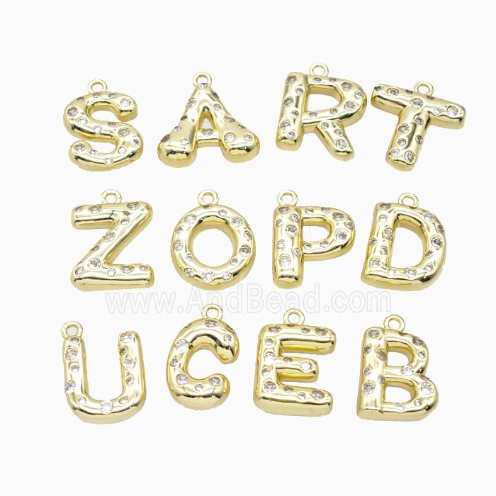 Copper Alphabet Pendant Pave Zirconia Gold Plated Mix Letters