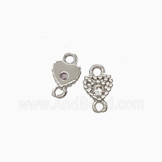 Copper Heart Connector Pave Zirocnia Platinum Plated