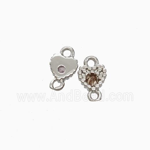 Copper Heart Connector Pave Zirocnia Platinum Plated