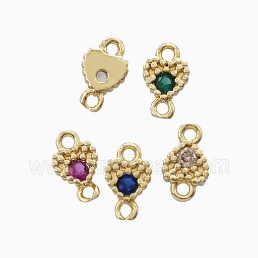 Copper Heart Connector Pave Zirocnia Gold Plated Mixed