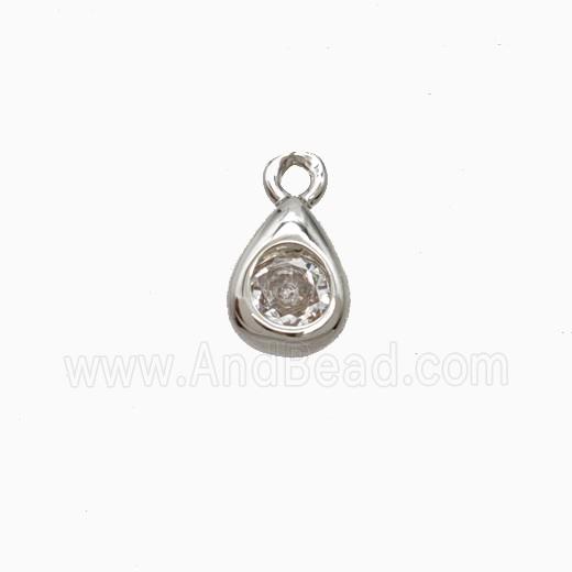 Copper Teardrop Pendant Pave Zirconia Platinum Plated