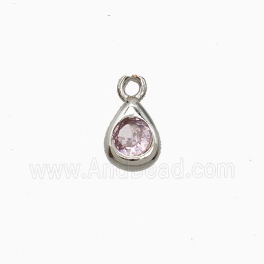 Copper Teardrop Pendant Pave Zirconia Platinum Plated