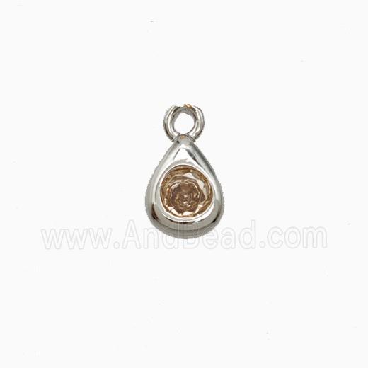 Copper Teardrop Pendant Pave Zirconia Platinum Plated