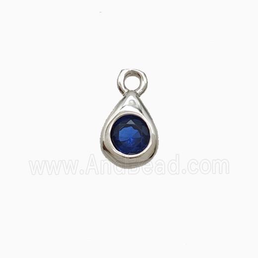 Copper Teardrop Pendant Pave Zirconia Platinum Plated