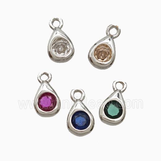 Copper Teardrop Pendant Pave Zirconia Platinum Plated Mixed