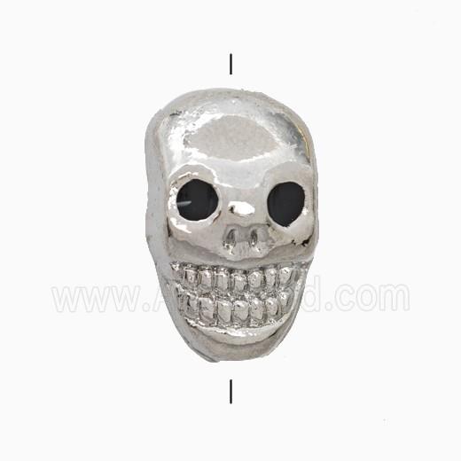 Copper Skull Beads Black Enamel Platinum Plated