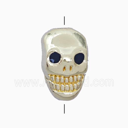 Copper Skull Beads Black Enamel Gold Plated