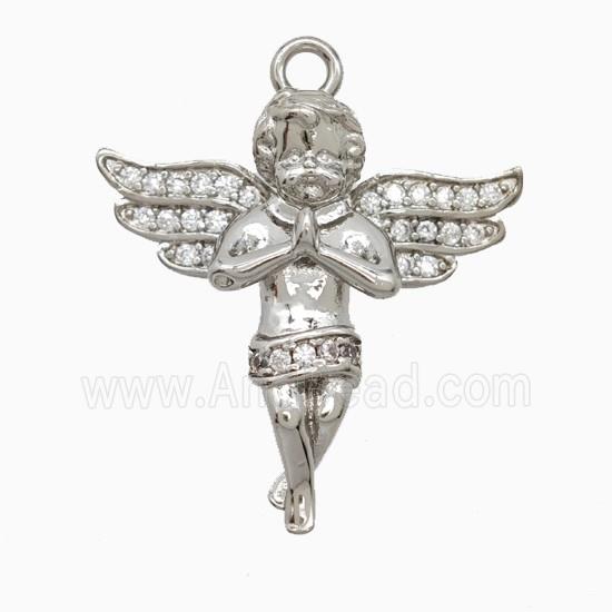 Copper Angel Pendant Pave Zirconia Platinum Plated