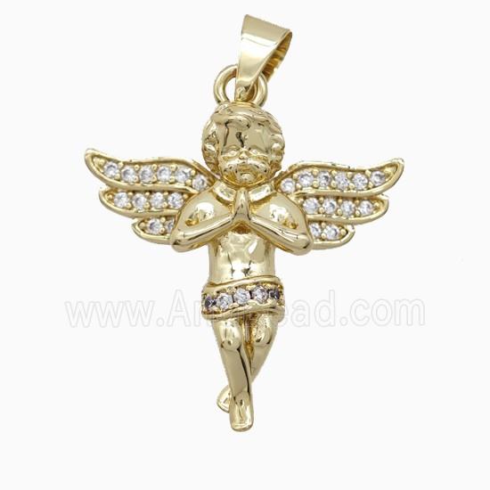 Copper Angel Pendant Pave Zirconia Gold Plated