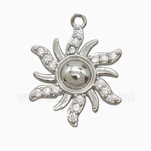 Copper Sun Pendant Pave Zirconia Platinum Plated