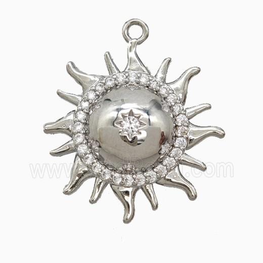 Copper Sun Pendant Pave Zirconia Platinum Plated