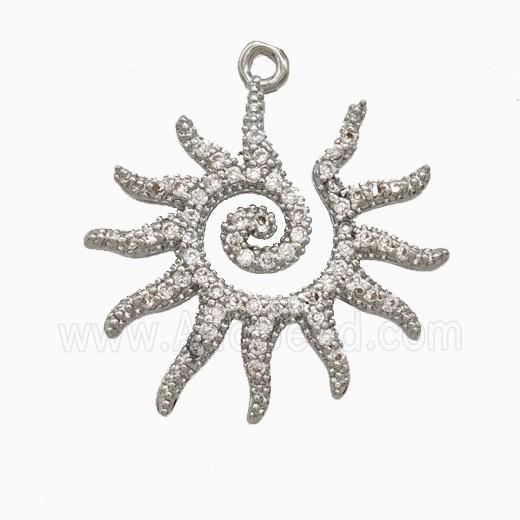 Copper Sun Pendant Pave Zirconia Platinum Plated