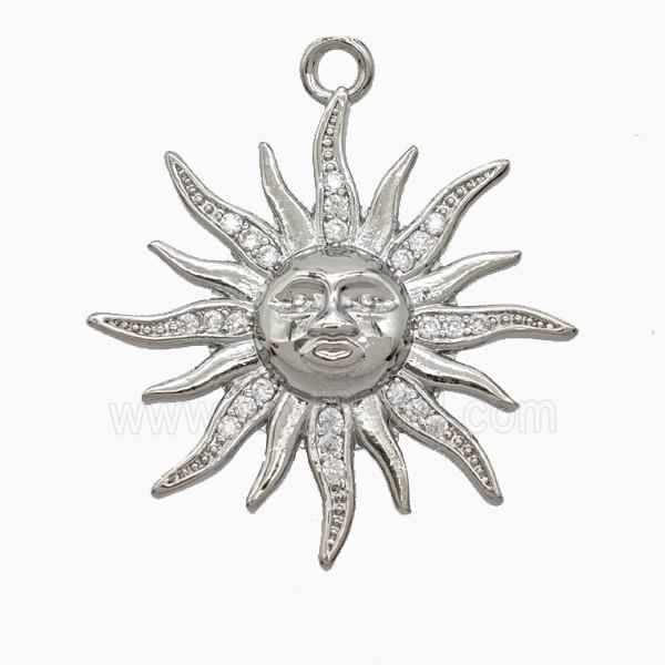 Copper Sun Pendant Pave Zirconia Platinum Plated