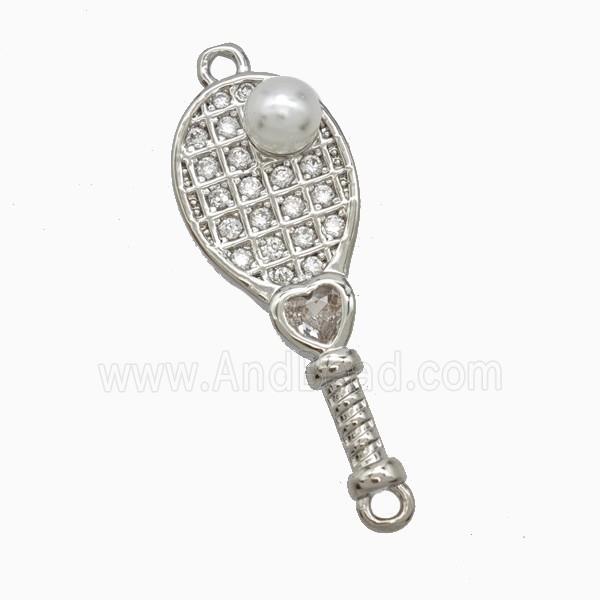 Copper Pickleball Paddle Pendant Pave Zirconia Resin Sports Platinum Plated