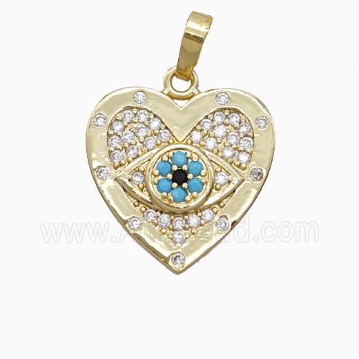Copper Heart Pendant Pave Zirconia Evil Eye Gold Plated