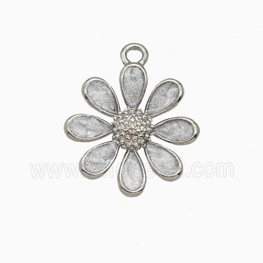 Copper Daisy Flower Pendant White Painted Platinum Plated