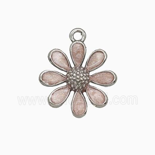 Copper Daisy Flower Pendant Pink Painted Platinum Plated