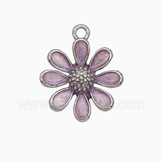 Copper Daisy Flower Pendant Lavender Painted Platinum Plated