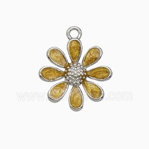 Copper Daisy Flower Pendant Yellow Painted Platinum Plated