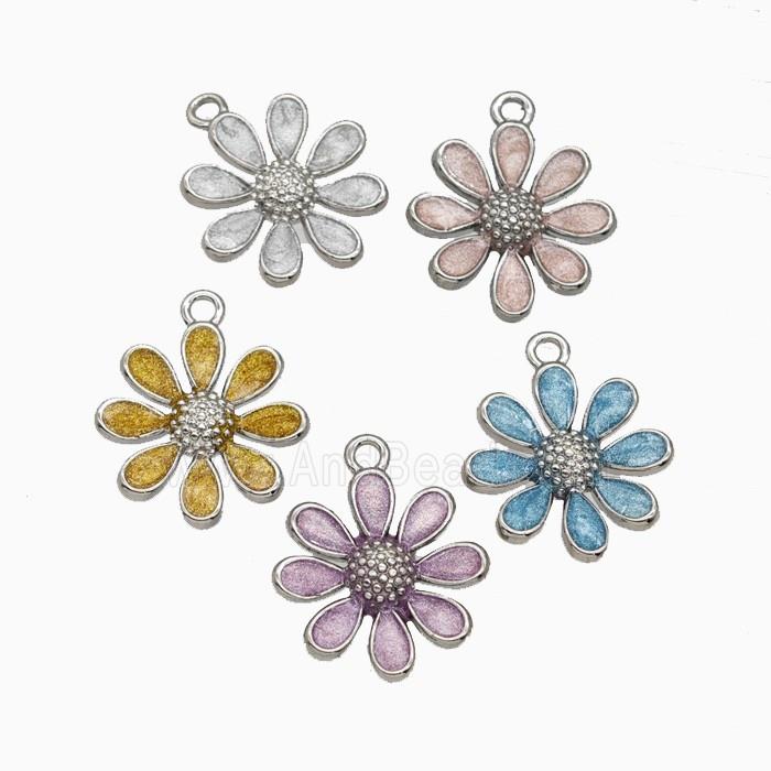 Copper Daisy Flower Pendant Painted Platinum Plated Mixed