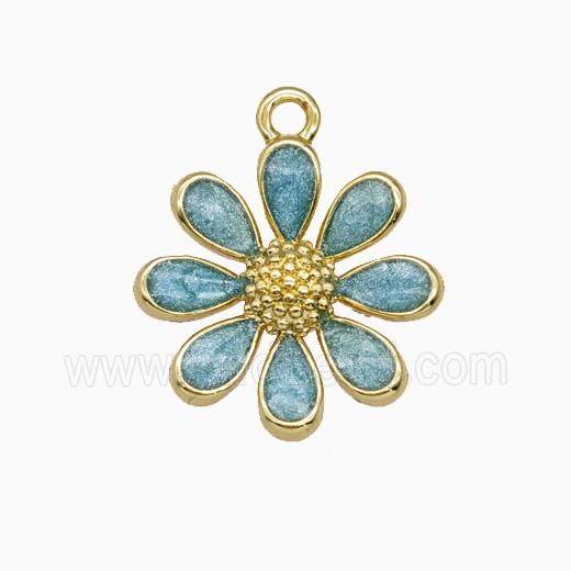 Copper Daisy Flower Pendant Teal Painted Gold Plated