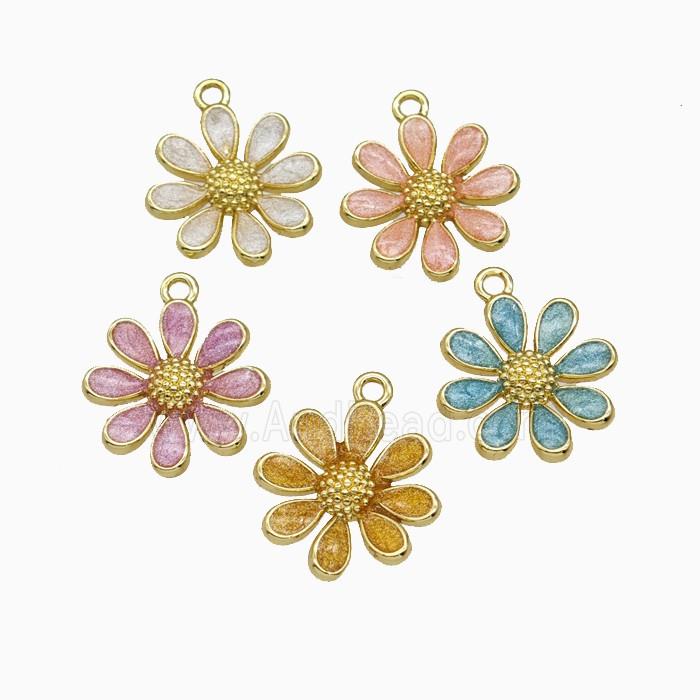 Copper Daisy Flower Pendant Painted Gold Plated Mixed